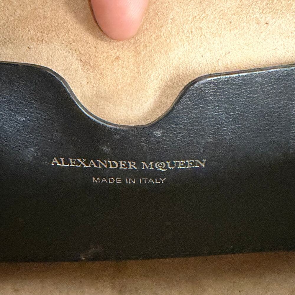 Alexander McQueen Eyelet Black Leather Camera Crossbody Strap Bag Purse - Picture 9 of 14